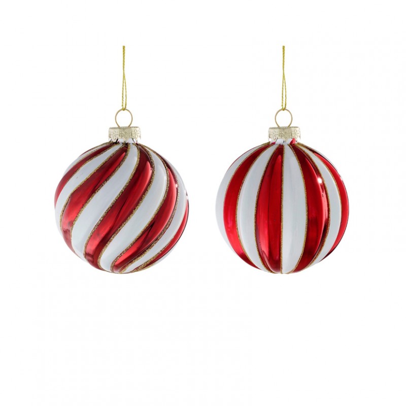 1181807 | SFERA RIGHE IN VETRO D10cm 2ass. - rosso