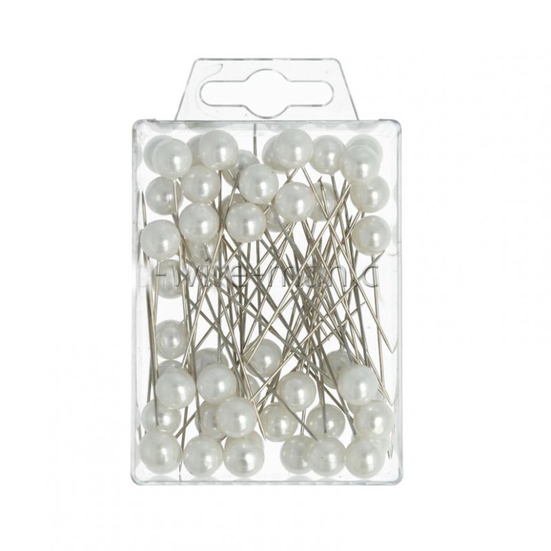 1355-28 | SPILLI C/PERLA 10MM 60MM 50 pz - bianco