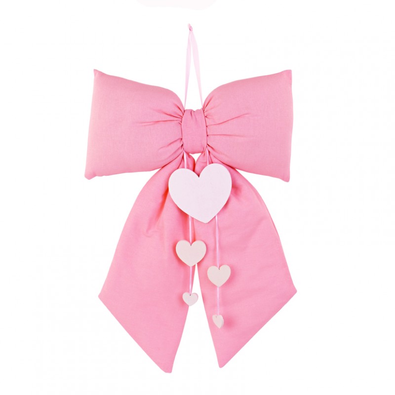 Padded bow w / hearts - pink