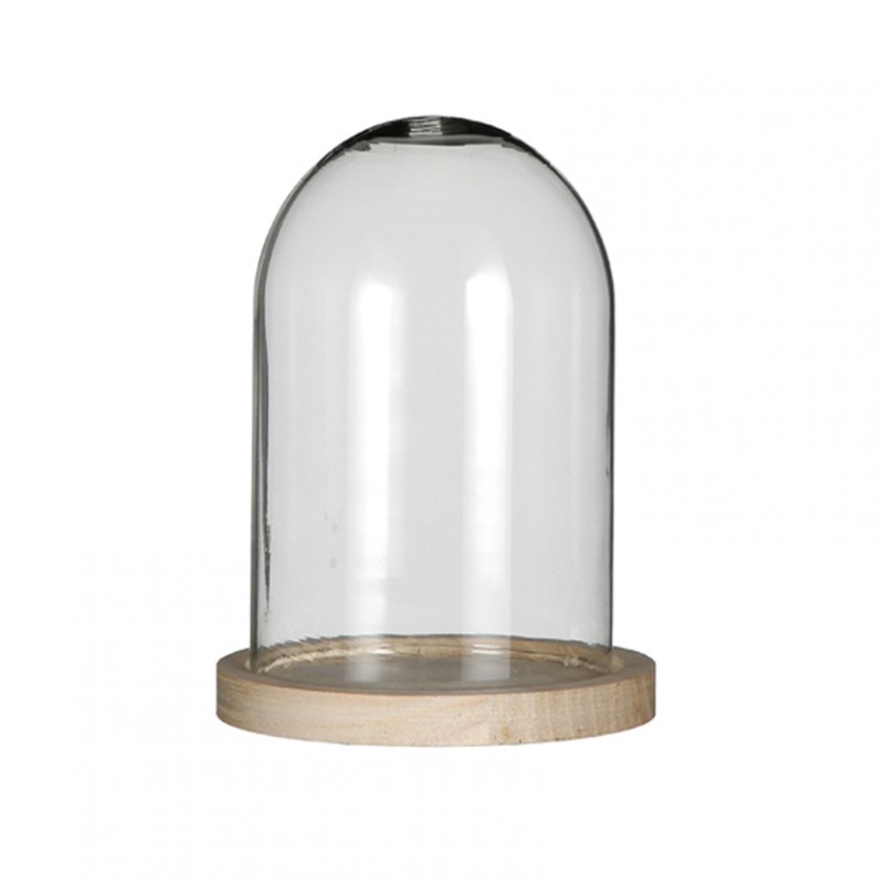 29425 | CAMPANA VETRO BASE LEGNO D17 H25 cm