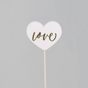 PICK CUORE LEGNO H20cm 12pz - bianco