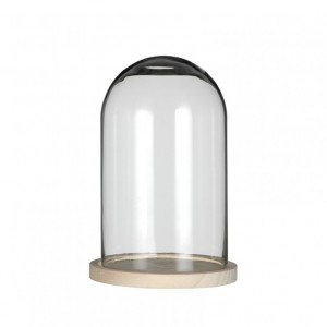 WOODEN BASE GLASS BELL D14 H21 cm