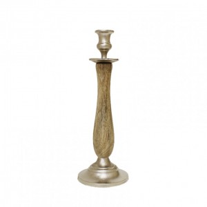 CANDLESTICK ALUMINUM / WOOD H37 - D13CM