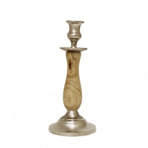 CANDLESTICK ALLUM./LEGNO H30X12,5CM BASE