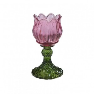 PORTACANDELA VETRO TULIP H15cm - pink