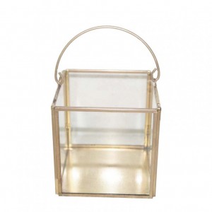 LANTERNA CUBO VETRO/ORO 11X11 H11 CM