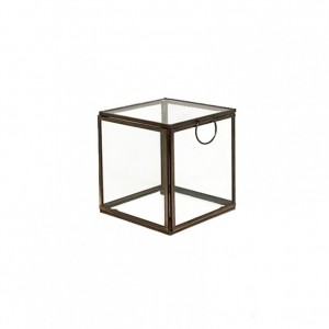 GLASS CUBE LANTERN 10X10XH10cm - raw gold