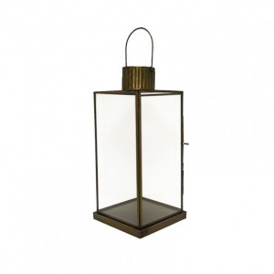 GLASS LANTERN 15,5X15,5XH36cm - raw gold