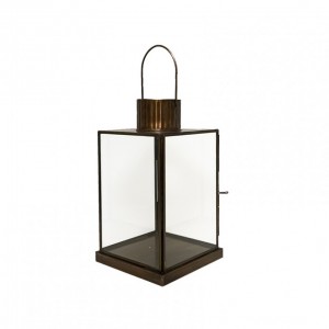 GLASS LANTERN 15,5X15,5XH28cm - raw gold