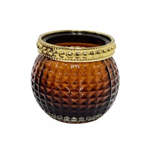 PORTACANDELA BORDO ORO D8 H10 -marrone