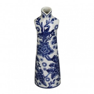 VASO VESTITO PORCELLANA 10X8XH31cm-blue
