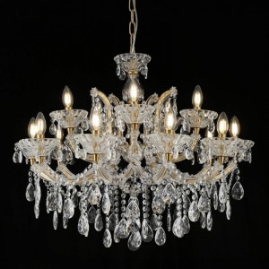 CHANDELIER 15LIGHTS 80 H65 CM glass + gold