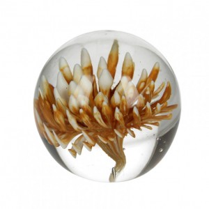 GLASS BALL D10CM yellow flower