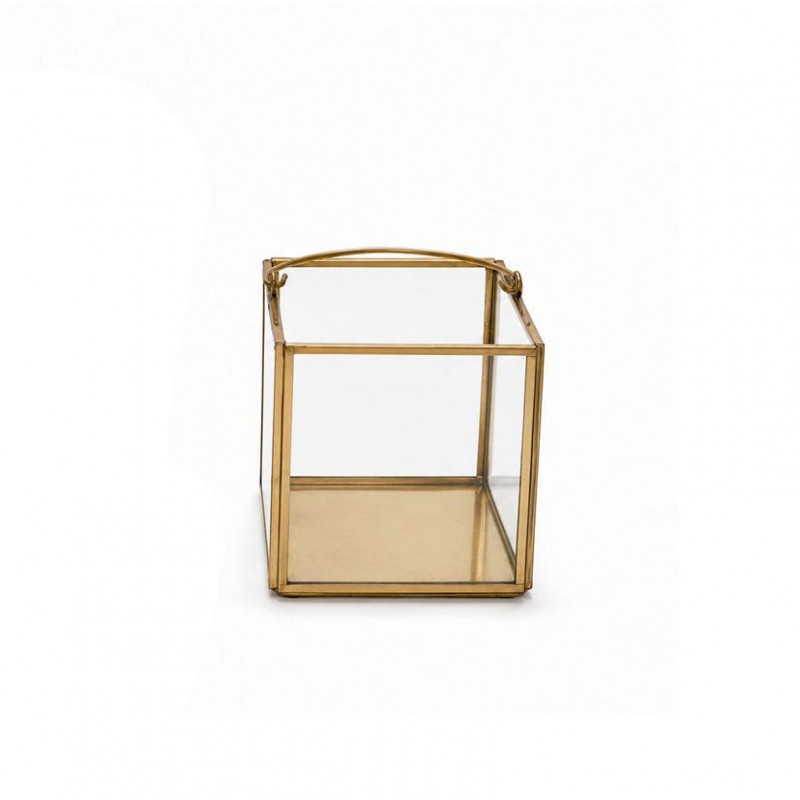G-3903 | LANTERNA CUBO VETRO/ORO 11X11 H11 CM