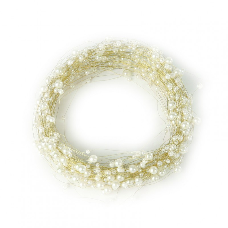 Acril pearls thread 25mt. - creams / gold