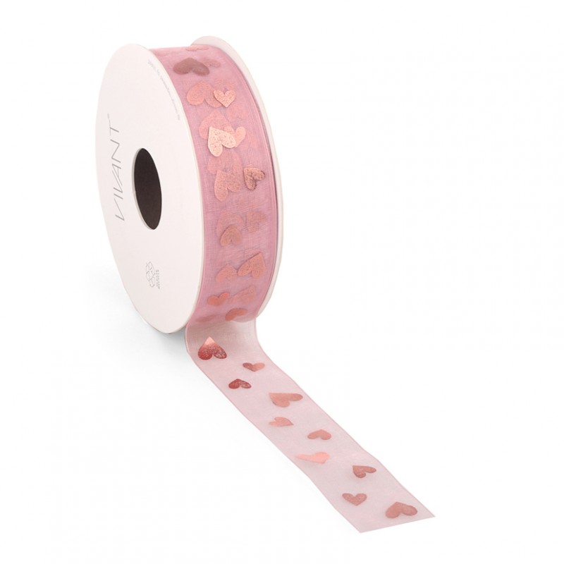 N/organza hearts 25mm 20mt - rose gold