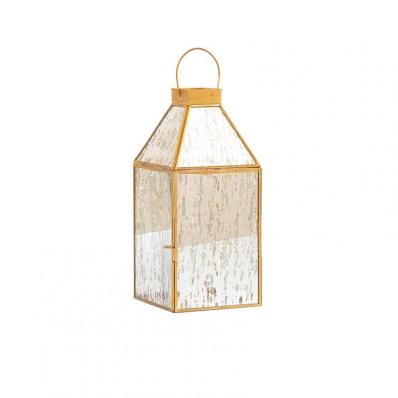 Lanterna vetro/oro 15,5x15,5 h41 cm