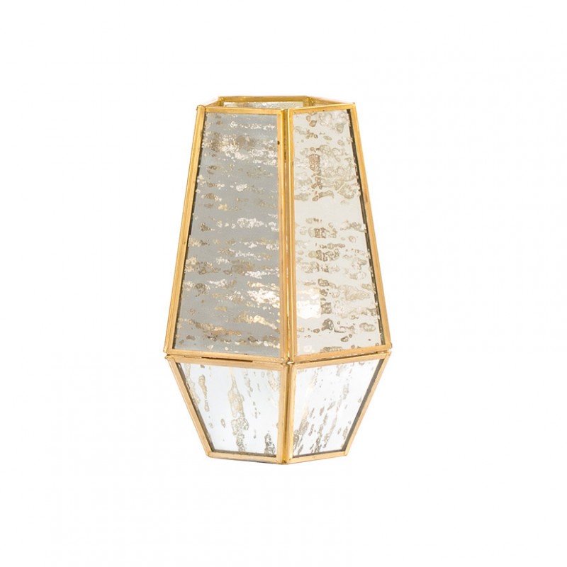 G-4953S | LANTERNA VETRO/ORO 12X12 H20,5 CM