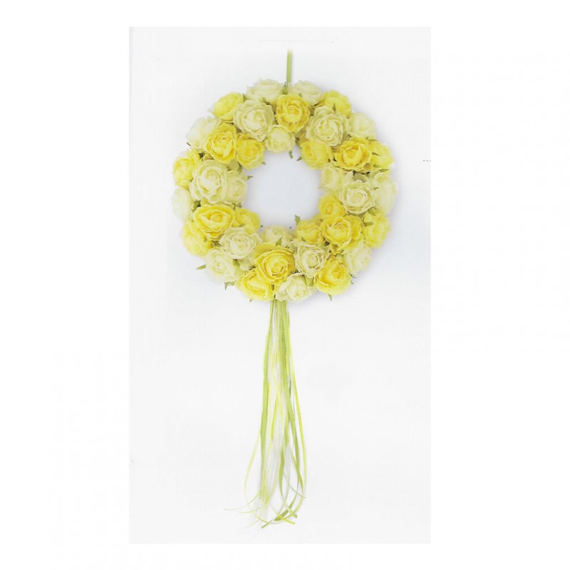 CORONA ROSE GIALLE D35 CM 57911M piante e fiori artificiali linea 2