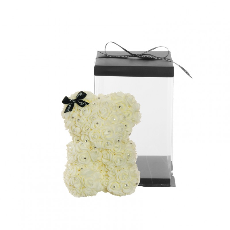 Orso rose in box cm 25 - crema/netto
