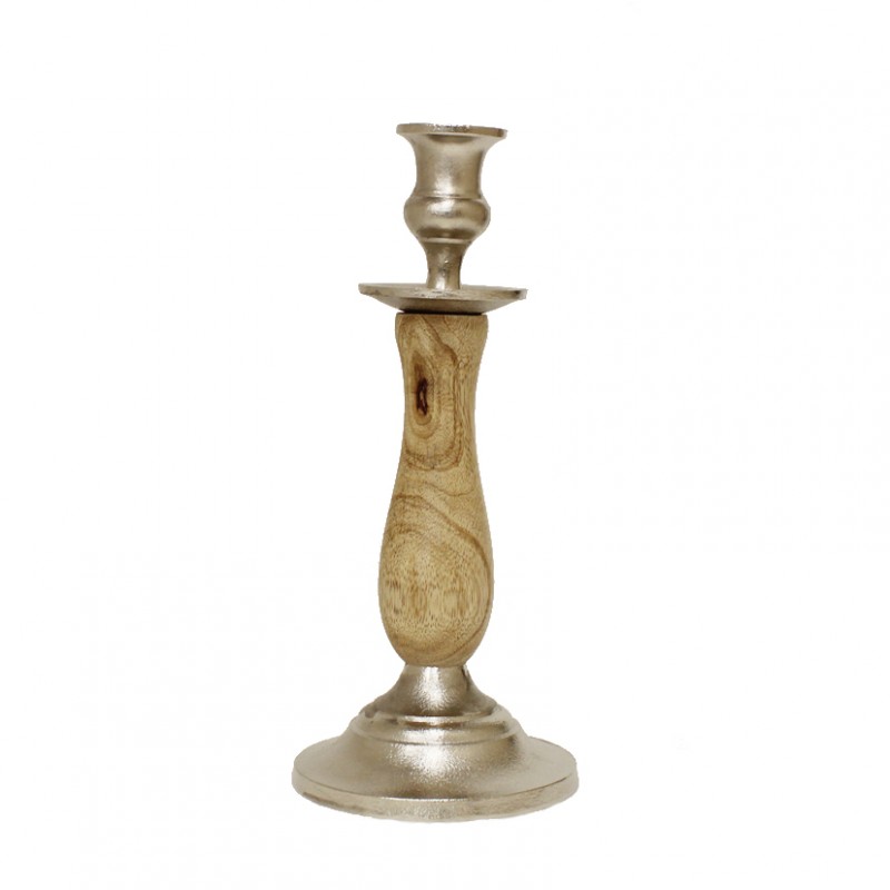 AC-AL-710S | CANDELABRO ALLUM./LEGNO H30X12,5CM BASE