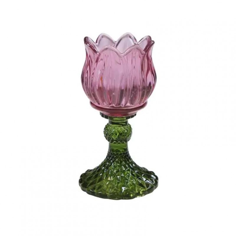 Portacandela vetro tulip h15cm - pink