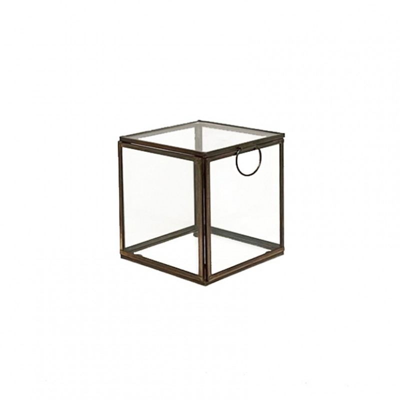 G-6426MGD | LANTERNA CUBO VETRO 10X10XH10cm -oro raw