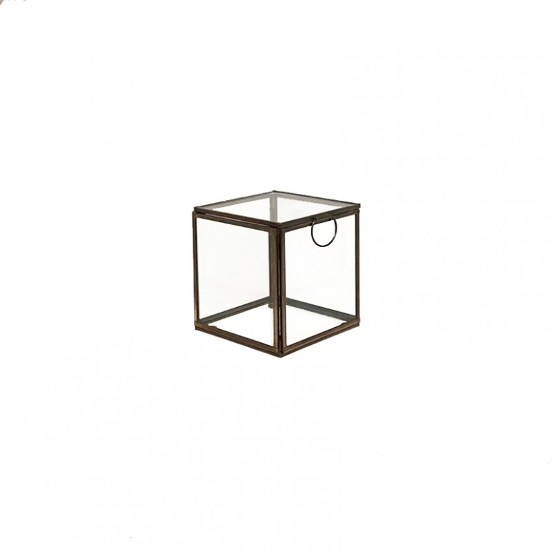 G-6426SGD | LANTERNA CUBO VETRO 8X8XH8cm -oro raw