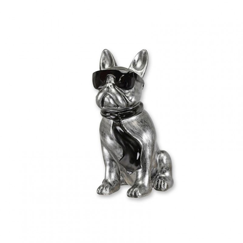 Bulldog resina c/occhiali h40cm - silver