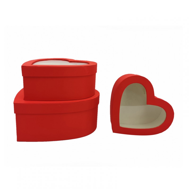 SCATOLE cuore raso S/3 - rosso, SC0207R, nastri incarti shopper