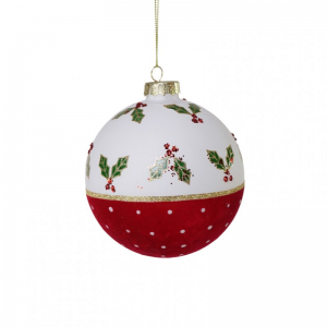 SFERA DEC. AGRIFOGLIO D8 cm-bianco/rosso