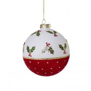 SFERA DEC. AGRIFOGLIO D10 cm-bianco/ross