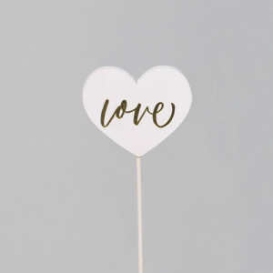 PICK CUORE LEGNO H20cm 12pz - bianco