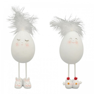 UOVO C/PIUME RES.H9cm 2mod. - white