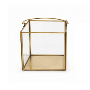 LANTERNA CUBO VETRO/ORO 15X15 H15 CM