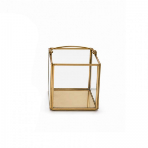 LANTERNA CUBO VETRO/ORO 11X11 H11 CM