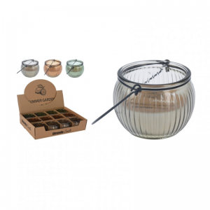 CANDELA CITRONELLA IN VETRO 8cm-3ass.