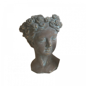 TESTA DONNA C/FIORI D16,5 H22,5cm-bronzo