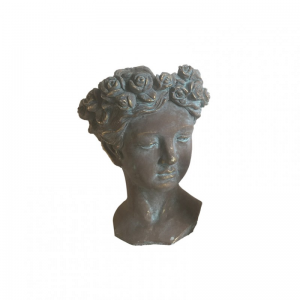 TESTA DONNA C/FIORI D20,5 H27,5cm-bronzo