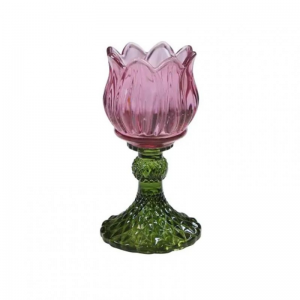 PORTACANDELA VETRO TULIP H15cm - pink