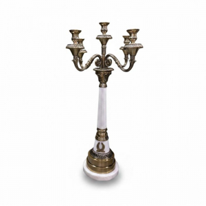 CANDELABRO ALLU/MARMO H80-5fuochi-bianco