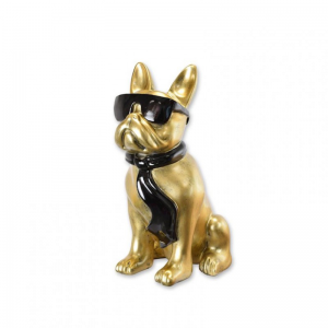 BULLDOG RESINA C/OCCHIALI H60CM - gold