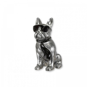 BULLDOG RESINA C/OCCHIALI H40CM - silver