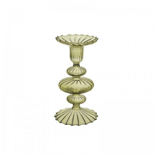 CANDELABRO VETRO D9 H16,5cm - oliva